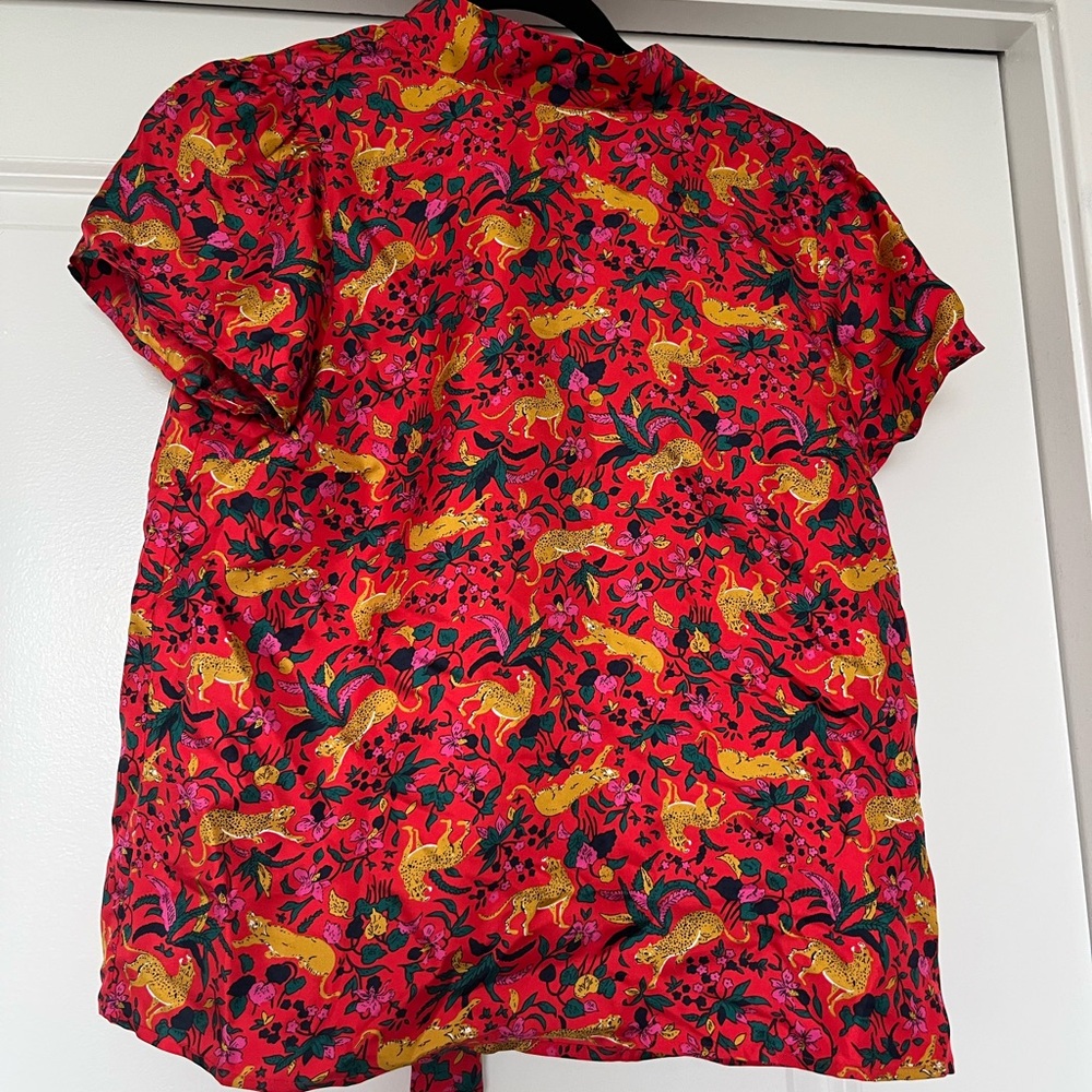 J Crew Collection silk bow-back top in jungle cat floral print NWOT